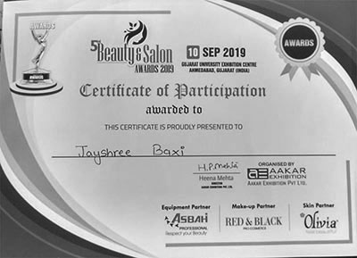 Certificate of Participation - By Beauty & Salon Awards 2019 - Mehndi by Jayshree Ahmedabad